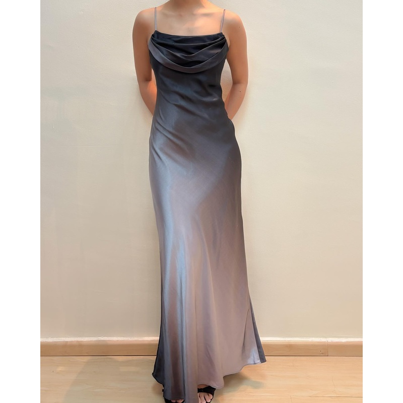 Spaghetti Straps Gradient Long Prom Dress Satin Dress J5931