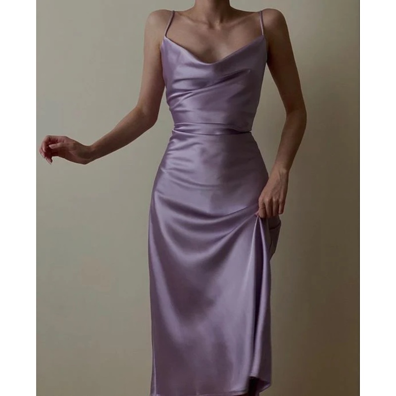Spaghetti Straps Purple Evening Dresses Satin Prom Dresses J4818