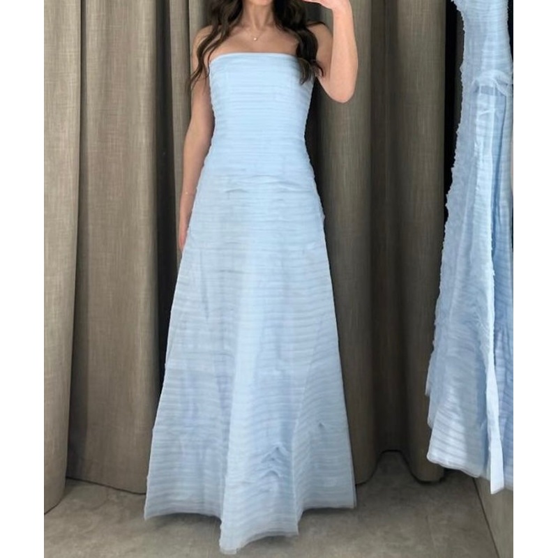Strapless Blue A Line Long Prom Dresses Birthday Outfit J3642