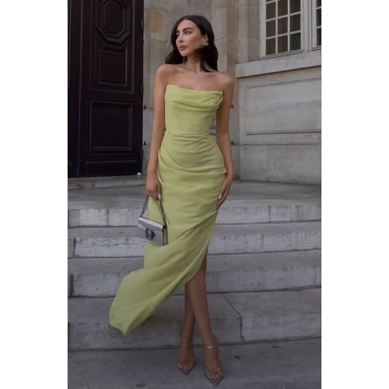 Strapless Sheath Green Chiffon Long Prom Dress J4571