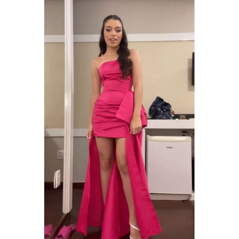 Strapless Sheath Hot Pink Prom Dress Homecoming Party Gown J4094