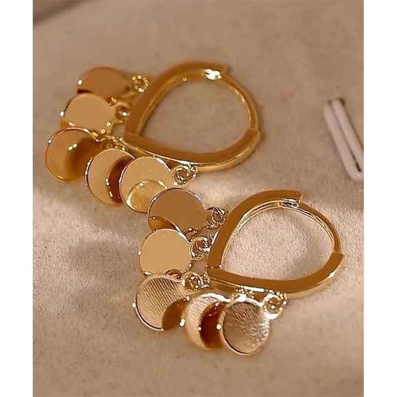 Stylish Gold Metal Sequins Tassel Hoop Earrings