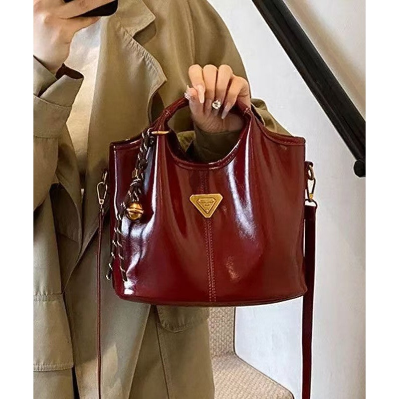 Women Red Patchwork Versatile Faux Leather Messenger Bag