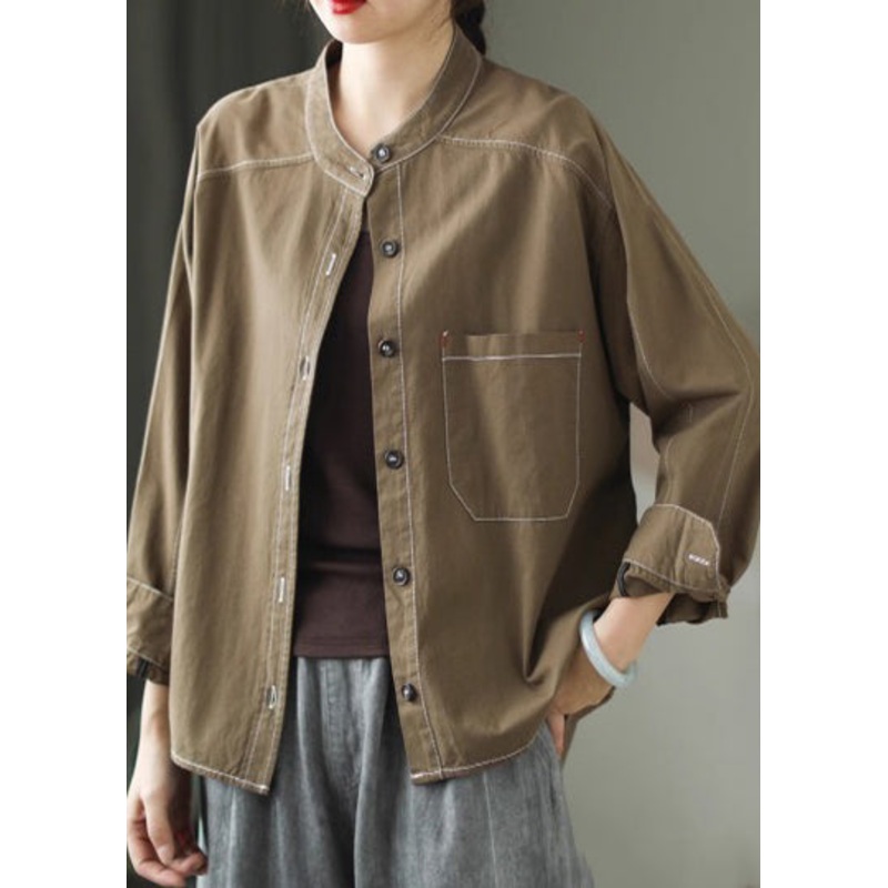 Army Green Cotton Shirt Tops Oversized Spring