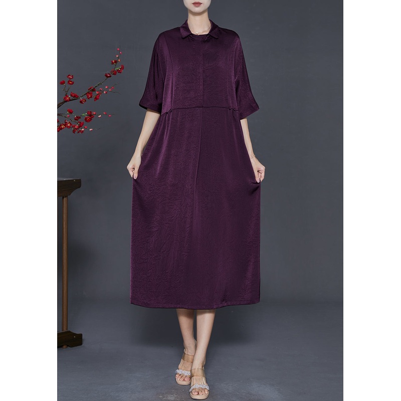 Boho Dull Purple Jacquard Silk Vacation Dresses Summer