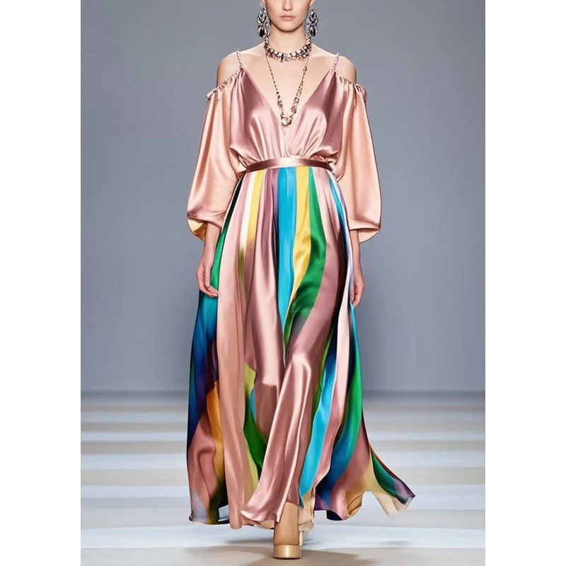 Boho Rubber Red Cold Shoulder Patchwork Silk Ankle Dress Spring