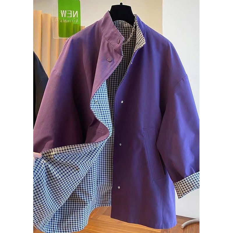 Casual Purple Stand Collar Wear On Both Sides Cotton Jacket Spring