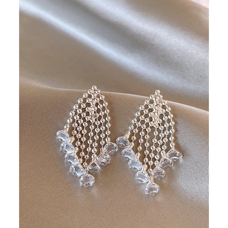 Classy Silk Alloy Crystal Fireworks Tassel Drop Earrings