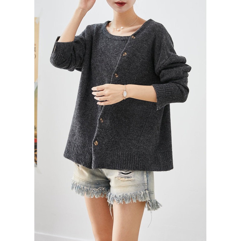 DIY Dark Grey Asymmetrical Warm Knit Sweaters Winter