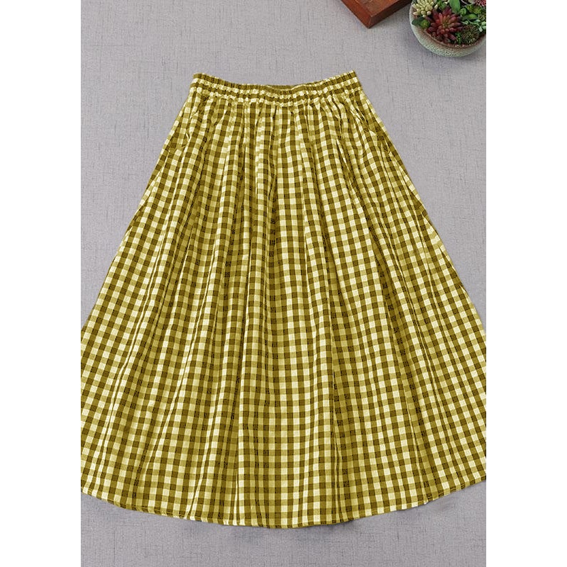 Elegant Yellow wrinkled Pockets Spring Skirt