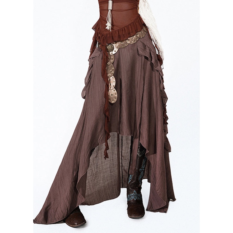 Fashion Chocolate Ruffled Asymmetrical Skirts Summer