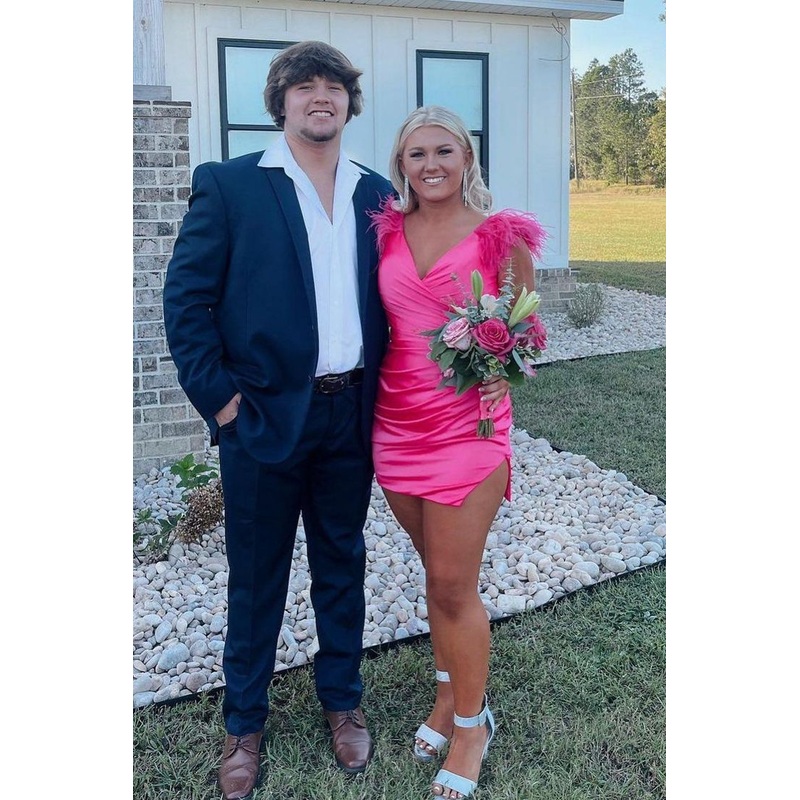 Feather Straps Sheath Homecoming Dress J3701