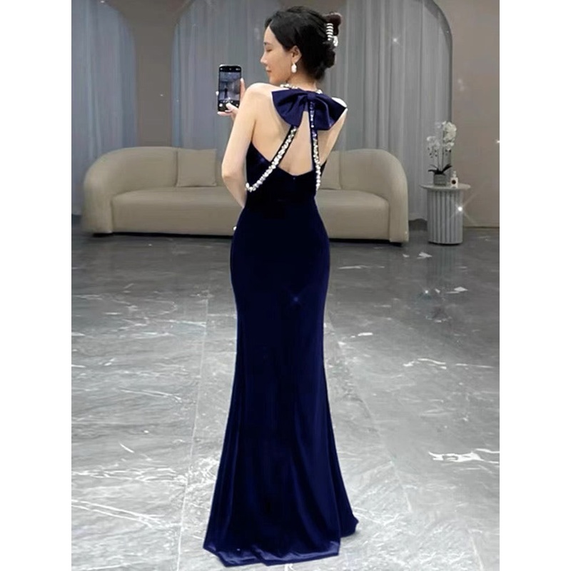 Navy Blue Mermaid Long Prom Dress Elegant Evening Dress J3192