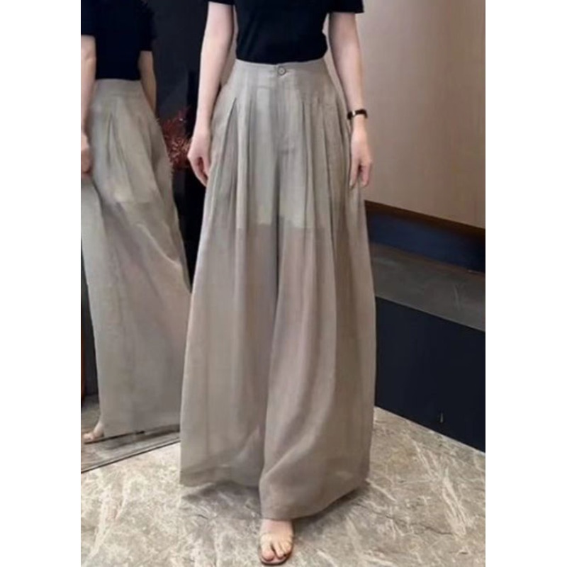 New Khaki Button High Waist Linen Wide Leg Pants Fall