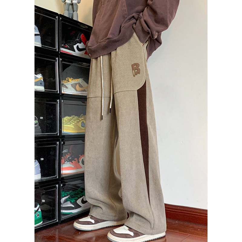 New Khaki Pockets Patchwork Warm Fleece Men Pants Spring