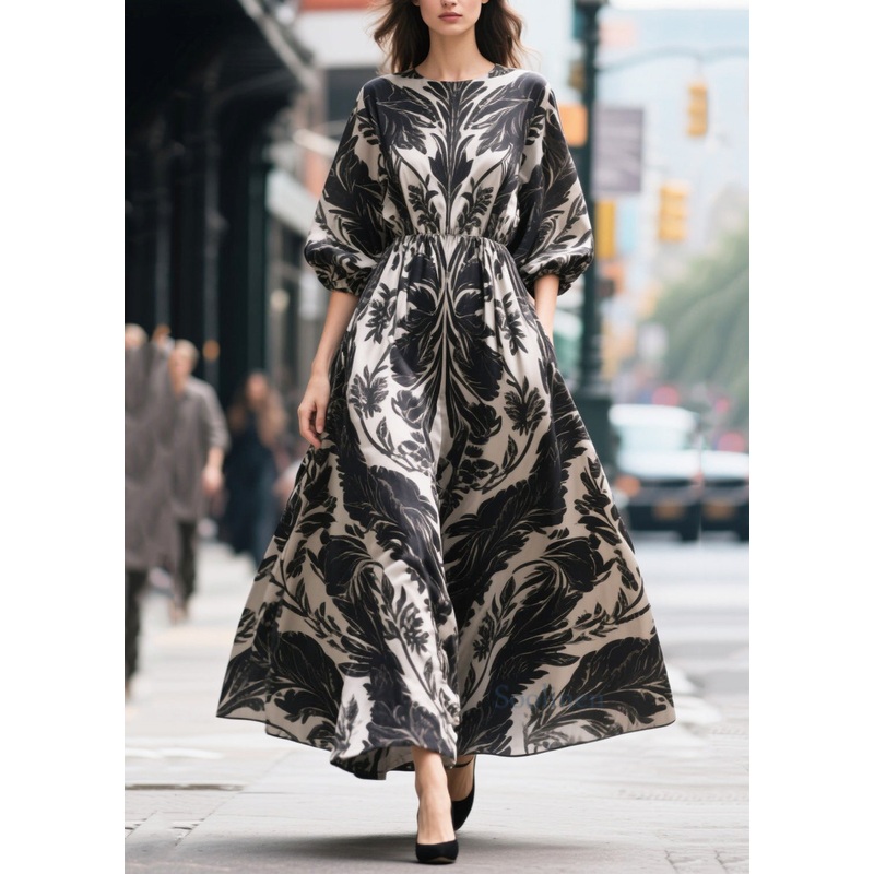 Plus Size Black Print Exra Large Hem Chiffon Party Dress Summer