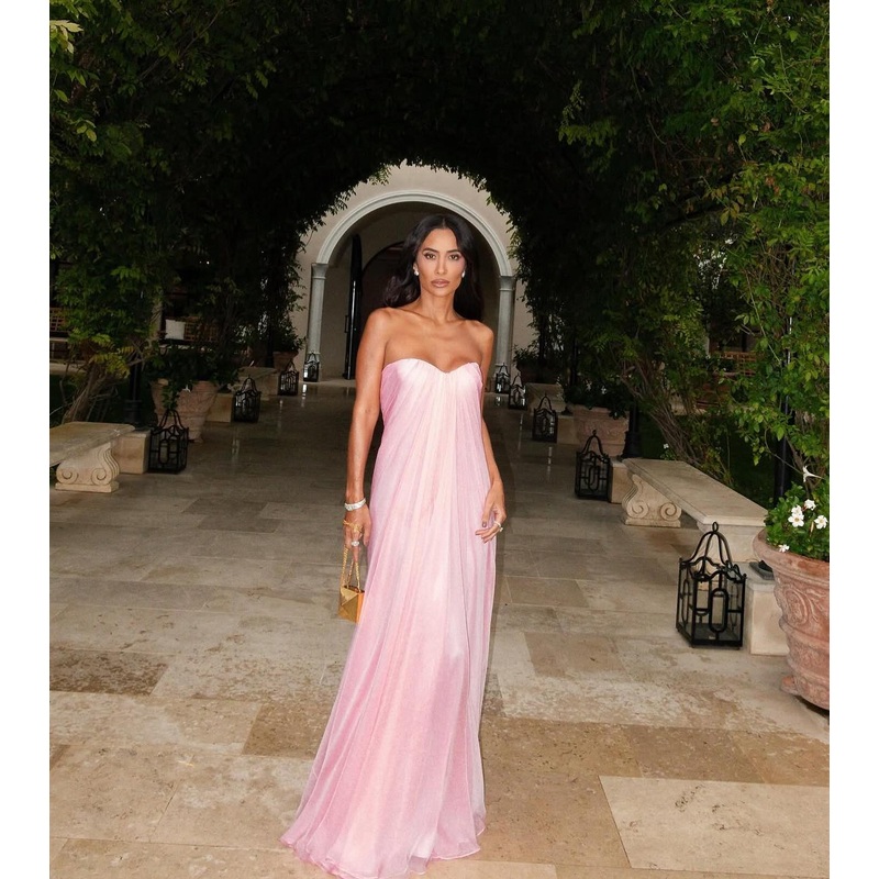 Strapless Pink Birthday Outfit Formal Evening Party Dress Wedding Guest Dress J6249