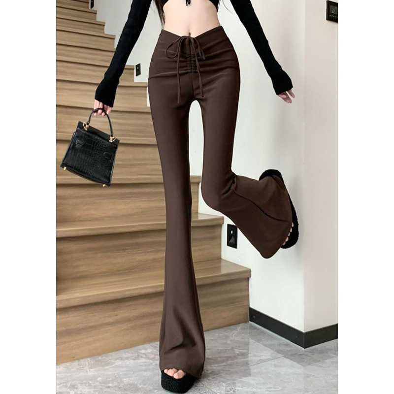 Style Coffee High Waist Patchwork Flared Trousers Summer