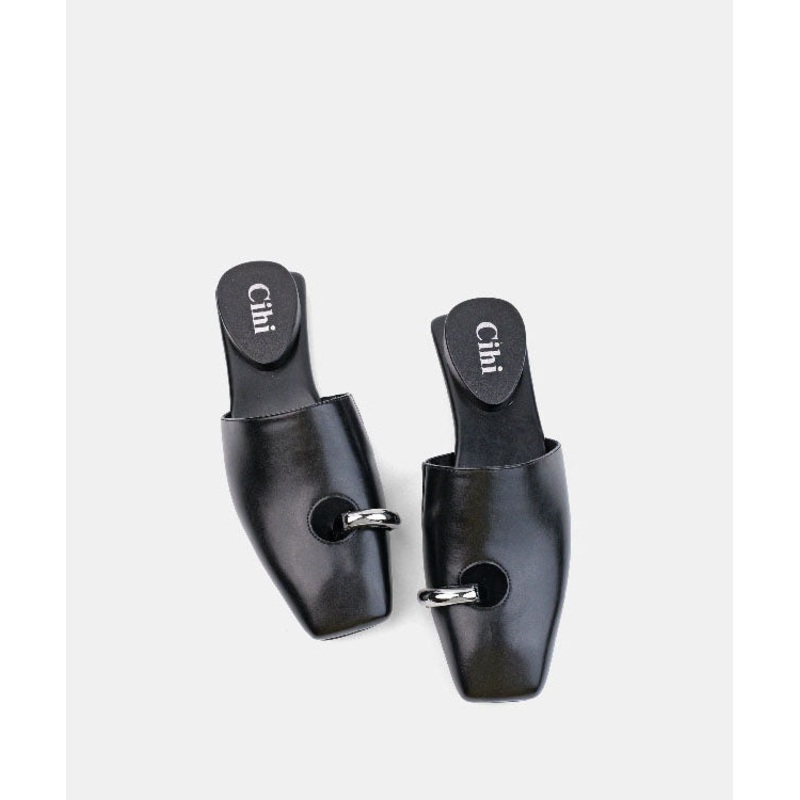 Stylish Splicing Black Faux Leather Hollow Out Slide Sandals