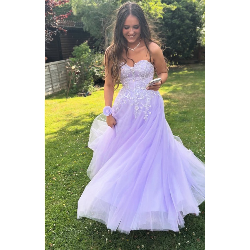 Sweetheart A Line Lavender Long Prom Dress Applique Graduation Dress J7975