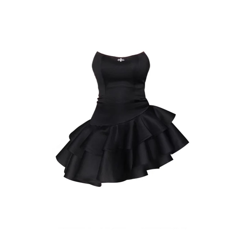 A Line Strapless Black Short Satin Birthday Dress J5664