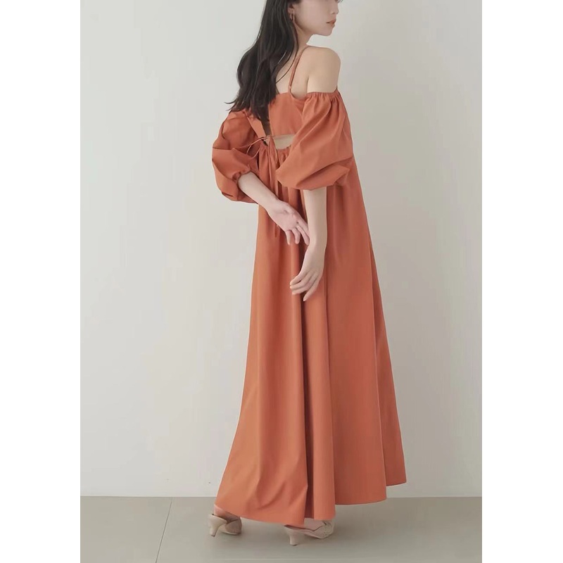 Beautiful Orange Cold Shoulder Cotton Vestidos Dresses Summer