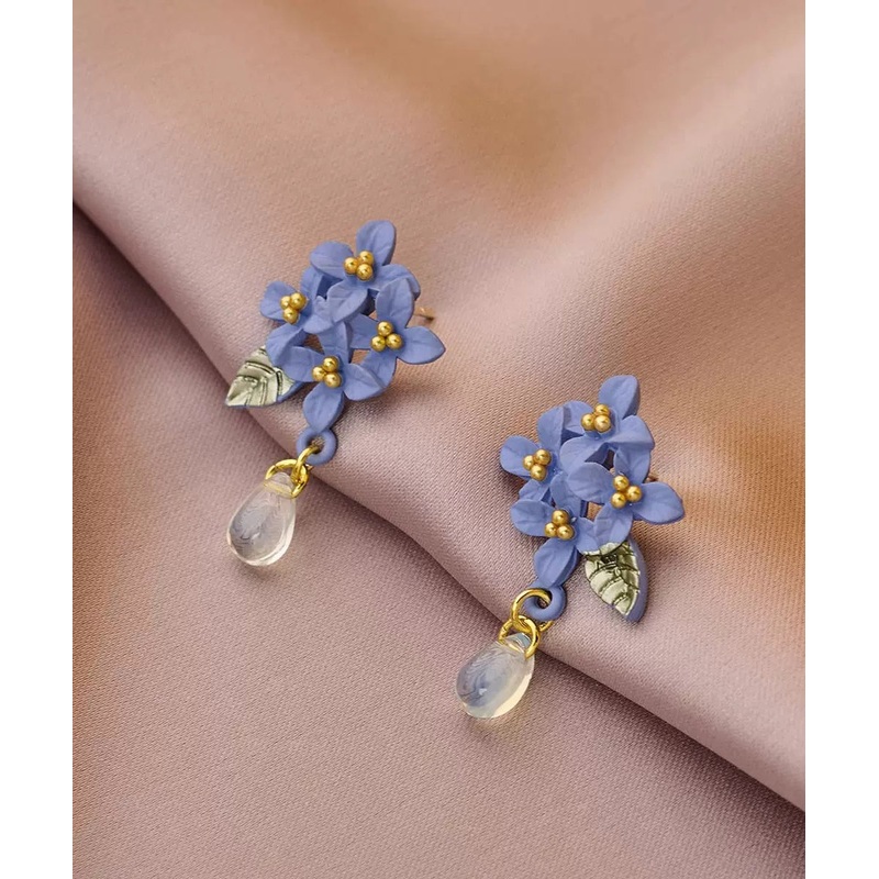 Bohemian Blue Alloy Floral Leaf Water Drop Tasse Drop Earrings