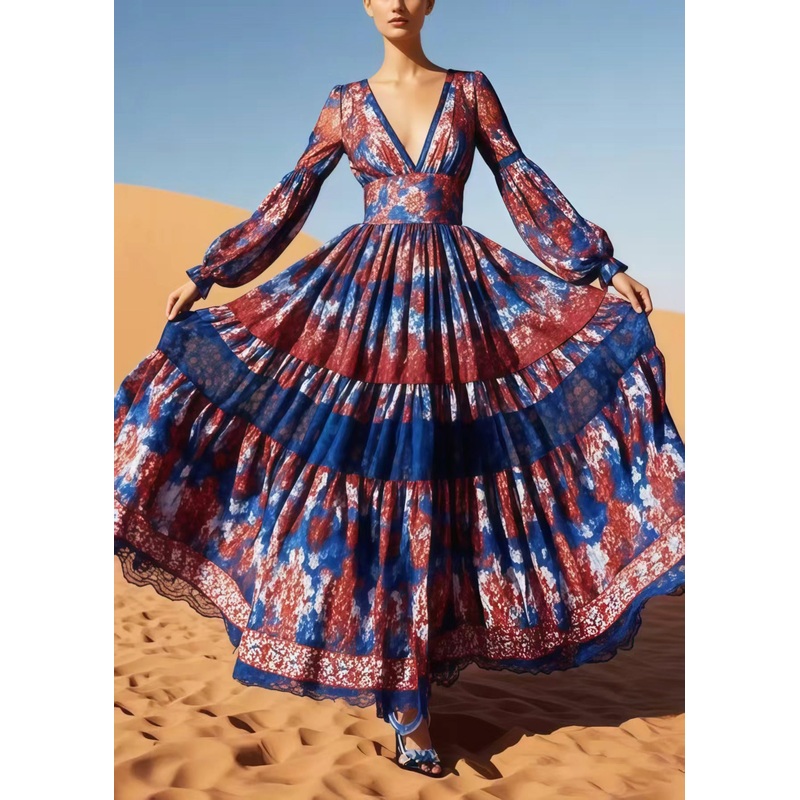 Bohemian Print Exra Large Hem Cotton Vacation Dress Spring