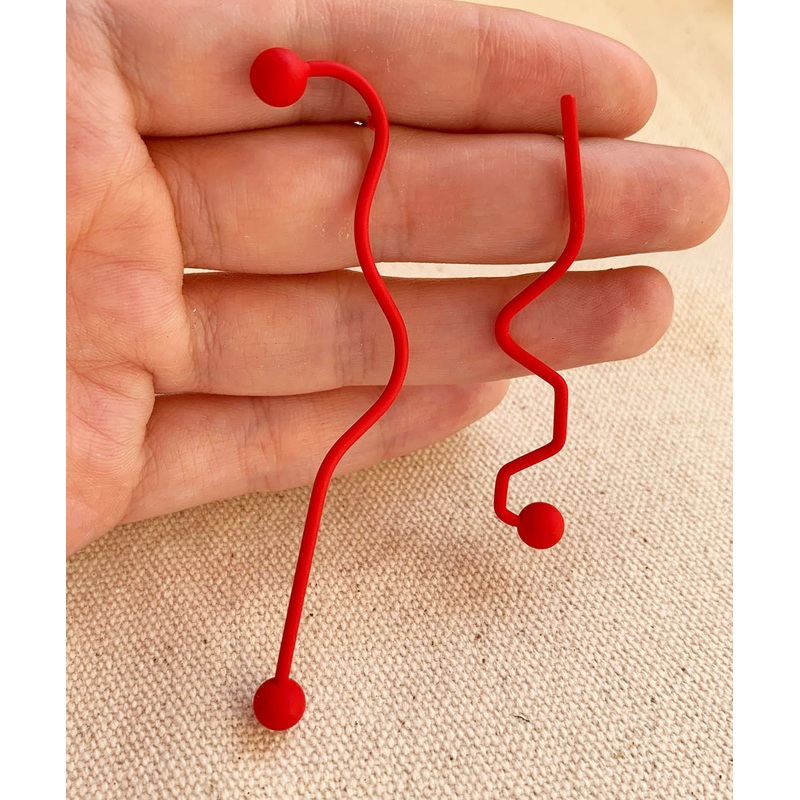 Brief Red Alloy Asymmetrical Drop Earrings