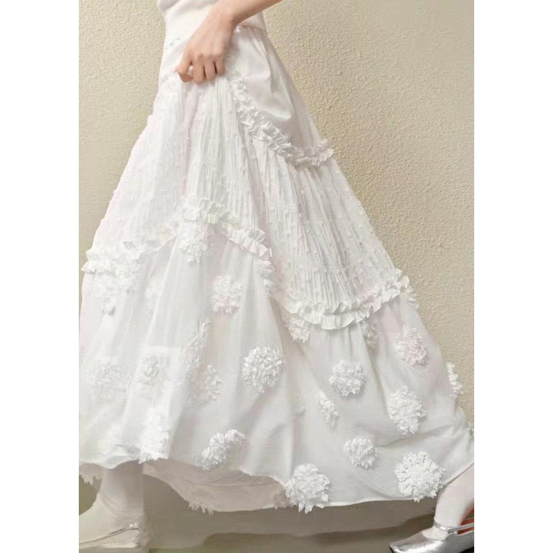 Brief White Ruffled Patchwork Elastic Waist Maxi Skirt