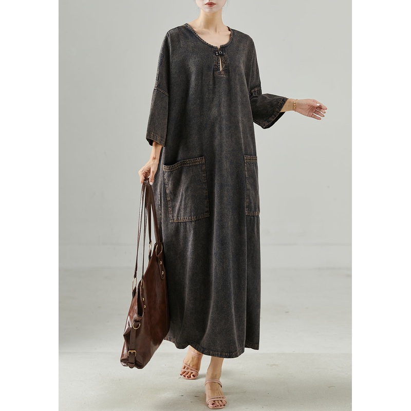 Casual Black Oversized Pockets Denim Holiday Dress Spring