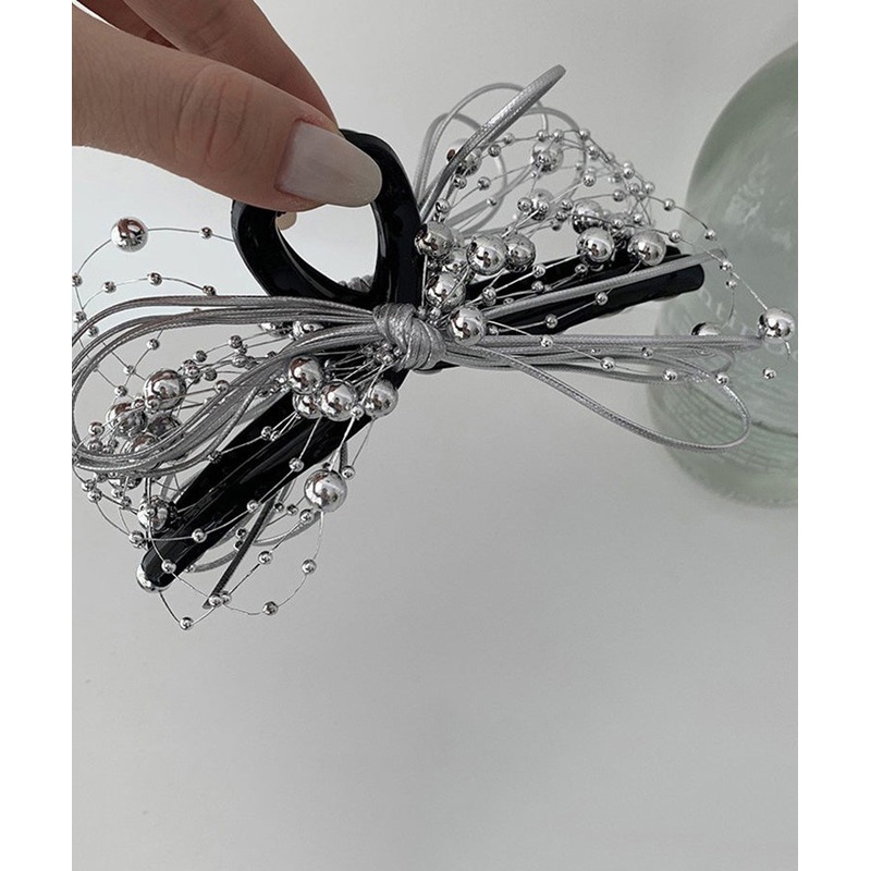 Chic Black Acrylic Bow Round Beads Hairpin