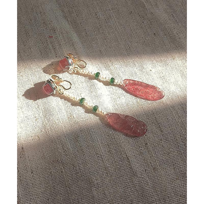 Chinese Style Watermelon Red Alloy Crystal Resin Water Drop Drop Earrings