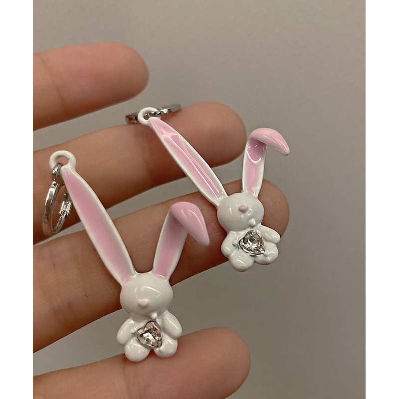 Cute Pink Copper Zircon Spray Painting Little Rabbit Drop Earrings