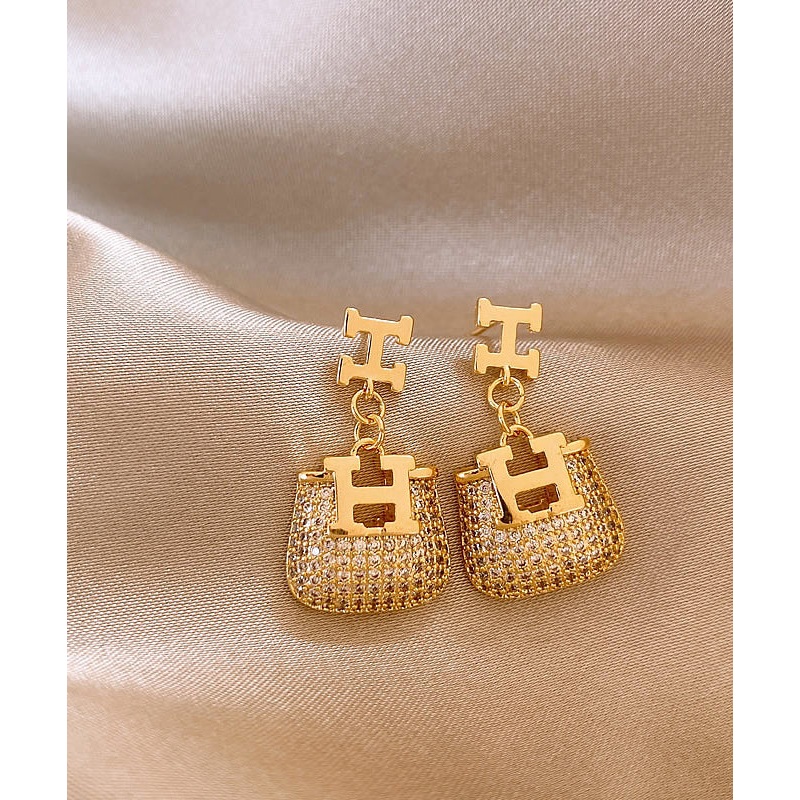 Fashion Gold Copper Alloy Zircon Graphic Bag Drop Earrings