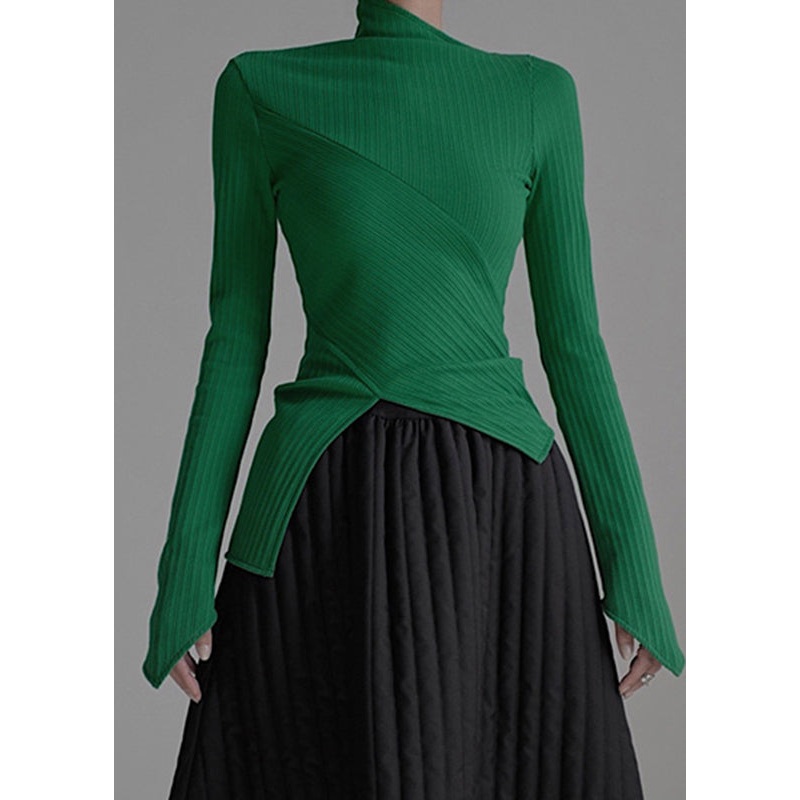 Green Striped Patchwor Side Open Knit Sweater