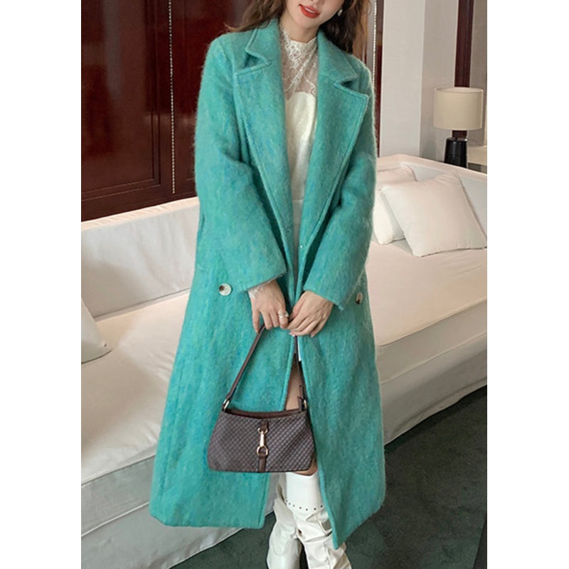 Loose Green Peter Pan Collar Tie Waist Woolen Coat Winter