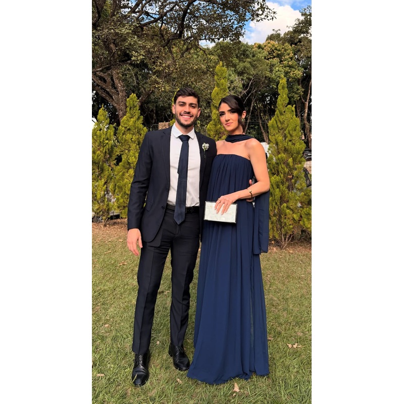 Navy Blue A Line Wedding Guest Dress Chiffon Formal Dress J7758