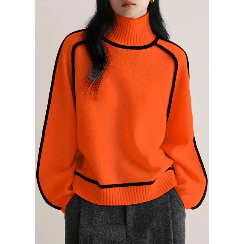 New Orange Striped Cozy Thick Knit Sweaters Spring