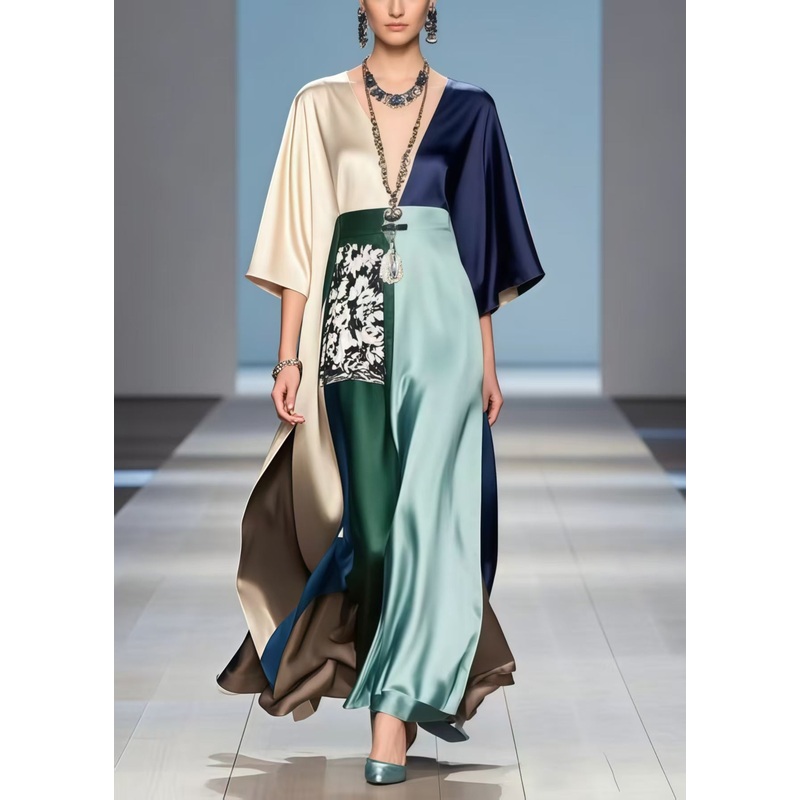 New Retro Polychrome Asymmetrical Design Draping Dress Summer