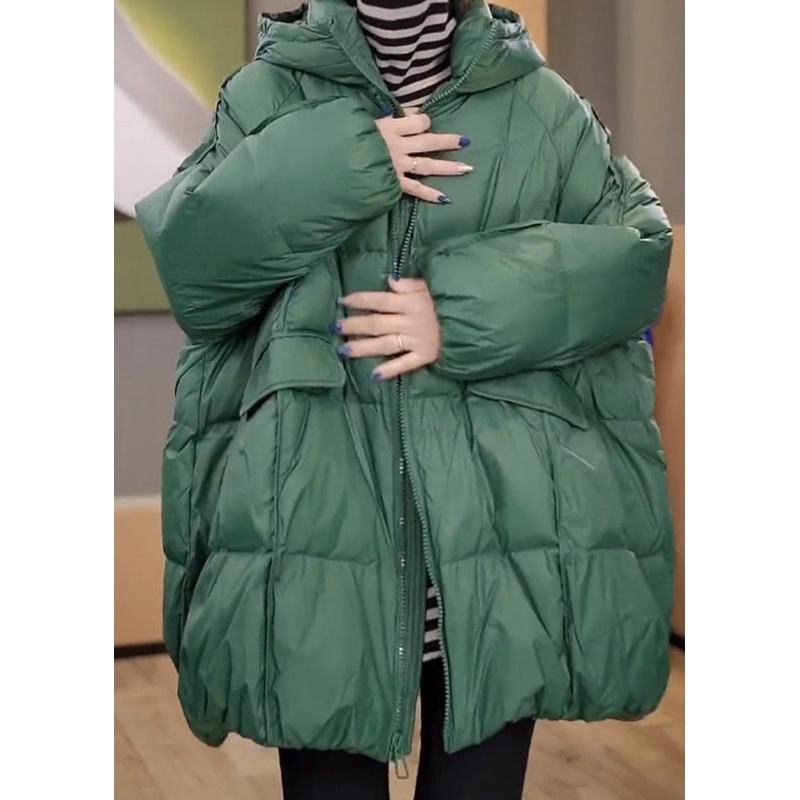 Plus Size Green Hooded Pockets Duck Down Parkas Winter