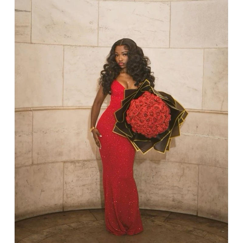 Red Sparkling Sheath Long Prom Dress Formal Evening Dress J5815