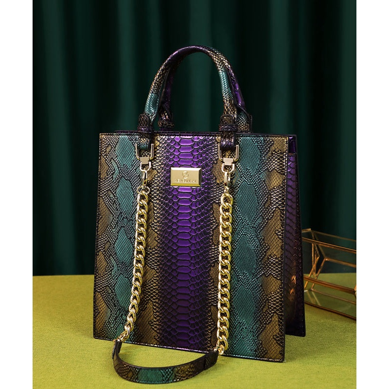 Retro Mixed Color Serpentine Large Capacity Tote Handbag