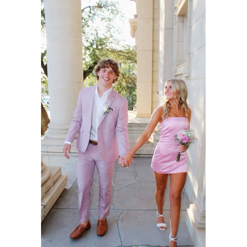 Strapless Pink Satin Sheath Short Homecoming Dress J4069