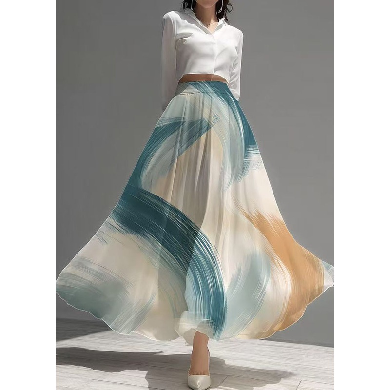 Stylish Apricot Print Exra Large Hem Chiffon Skirts Summer