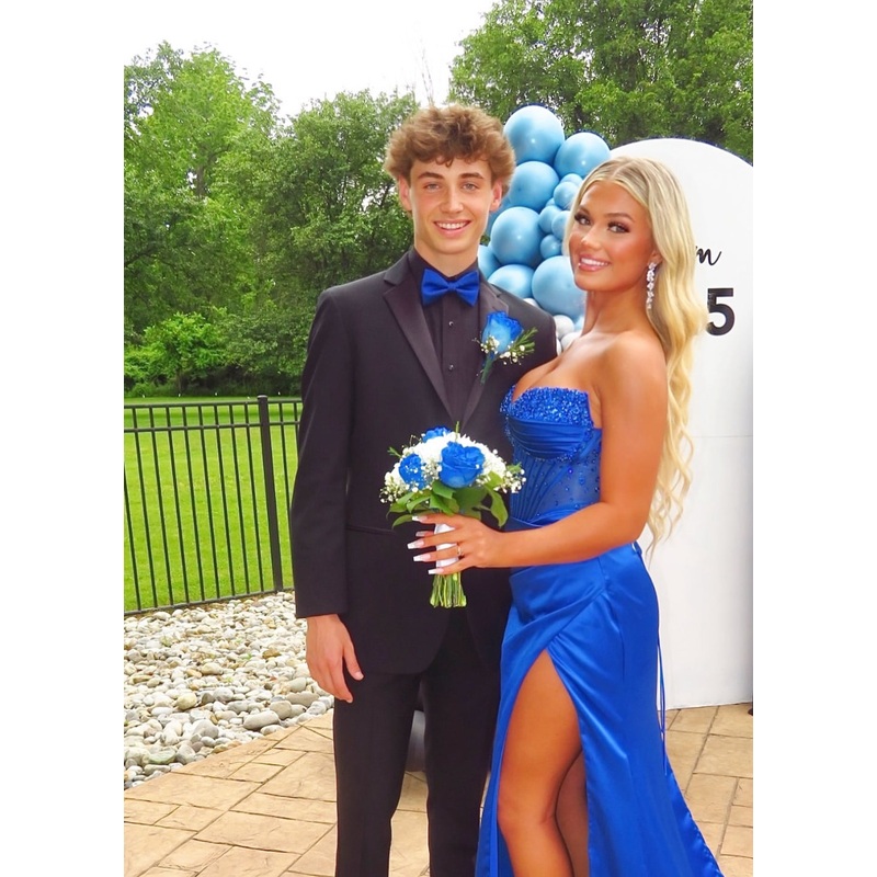 Sweetheart Blue Sheath Long Prom Dress Beaded Graduation Dress  J7894
