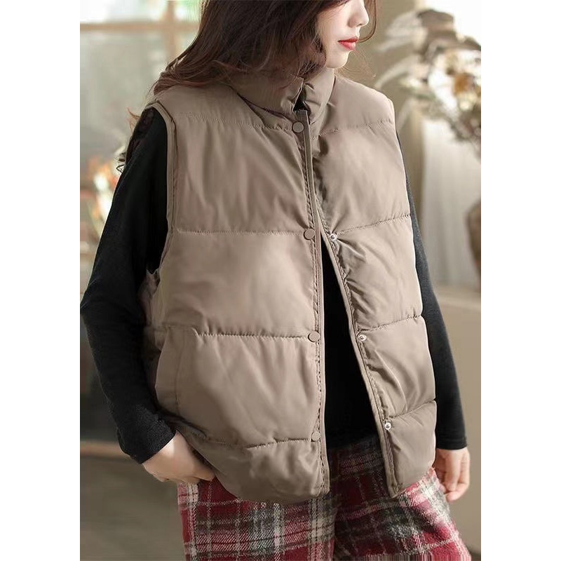 Art Chocolate Stand Collar Warm Fine Cotton Filled Womens Vest