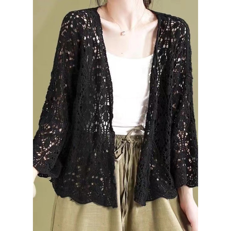 Beautiful Black Hollow Out Knit Loose Cardigans Summer