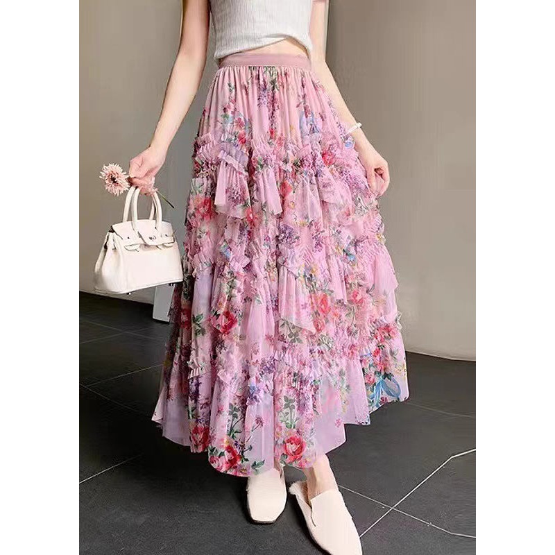 Beautiful Pink Ruffled Patchwork Asymmetrical Tulle Skirts