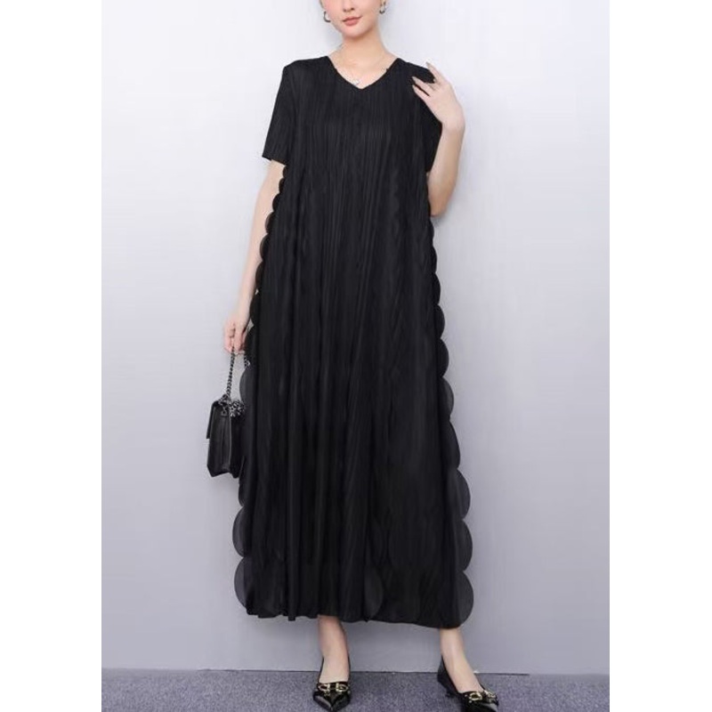 Black Chiffon Vacation Dresses Oversized Ruffles Summer